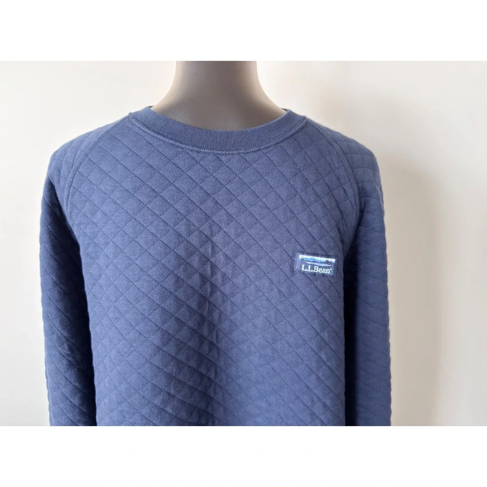 LL Bean Quilted Sweatshirt Mens M Navy Blue Diamond Pullover Traditional Fit